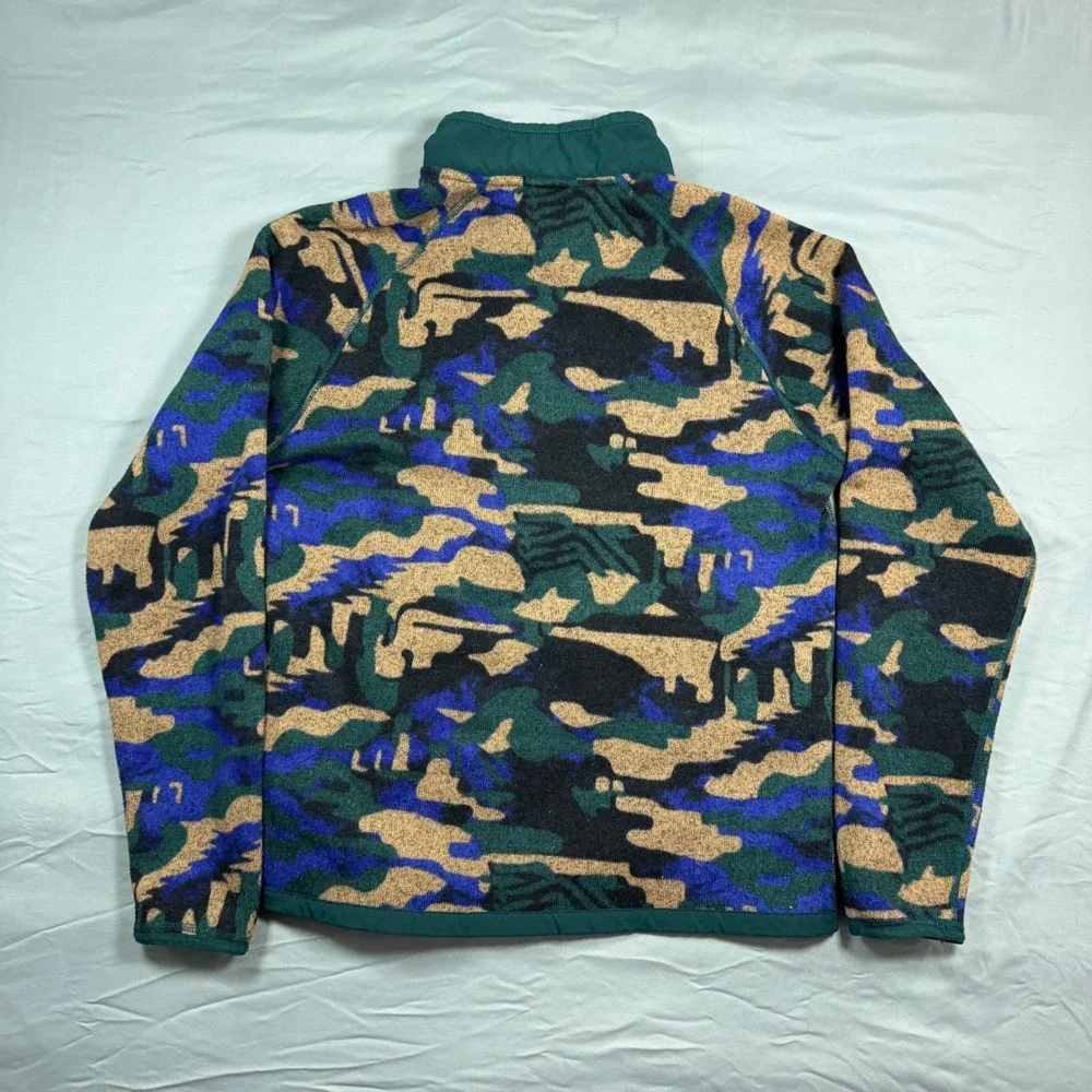 North Face Fleece Men's S Gordon Lyons Print 1/4 Zip Pullover Camo Green Blue